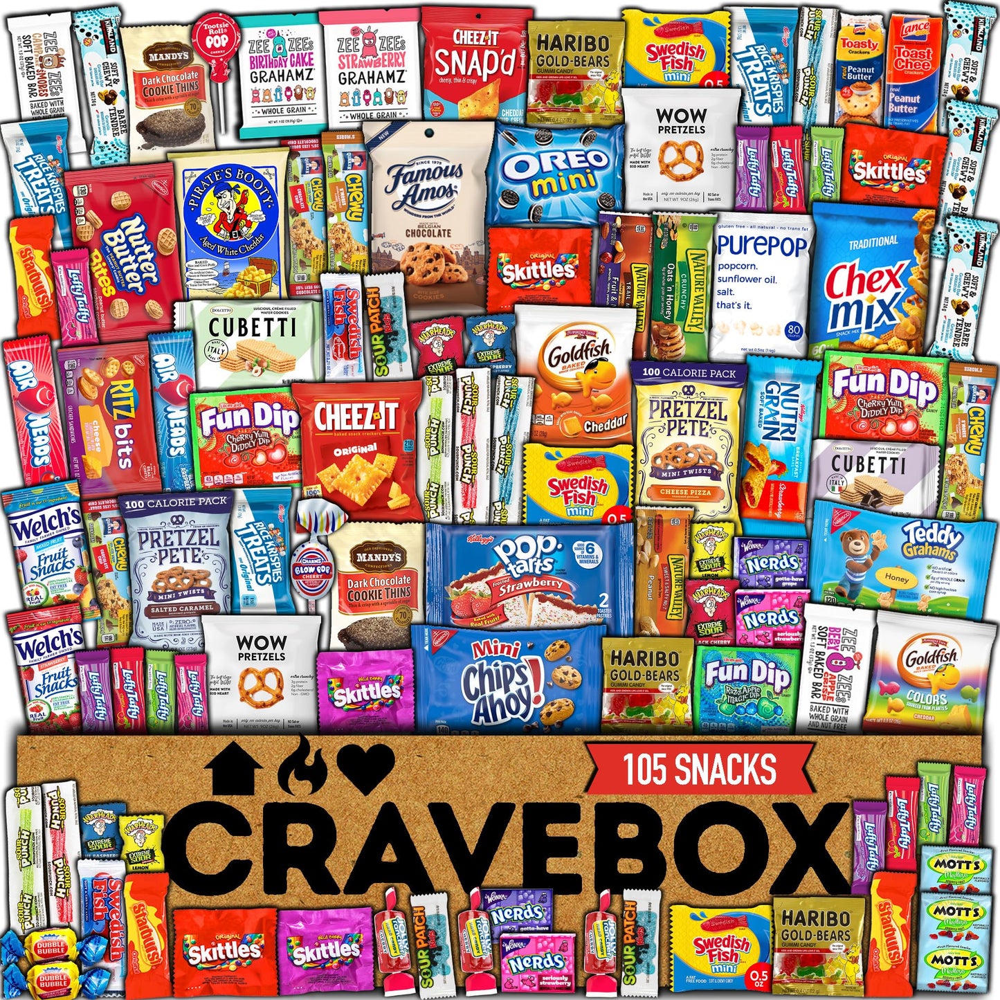 CRAVEBOX Snack Box Variety Pack Care Package (105 Count) - Christmas Gift Box