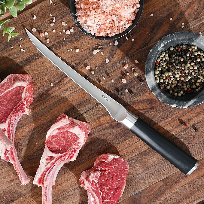 Babish 8-Inch Boning Knife – High-Carbon 1.4116 German Steel Kitchen Knife – Professional Cutlery for Precise Meat and Fish Deboning