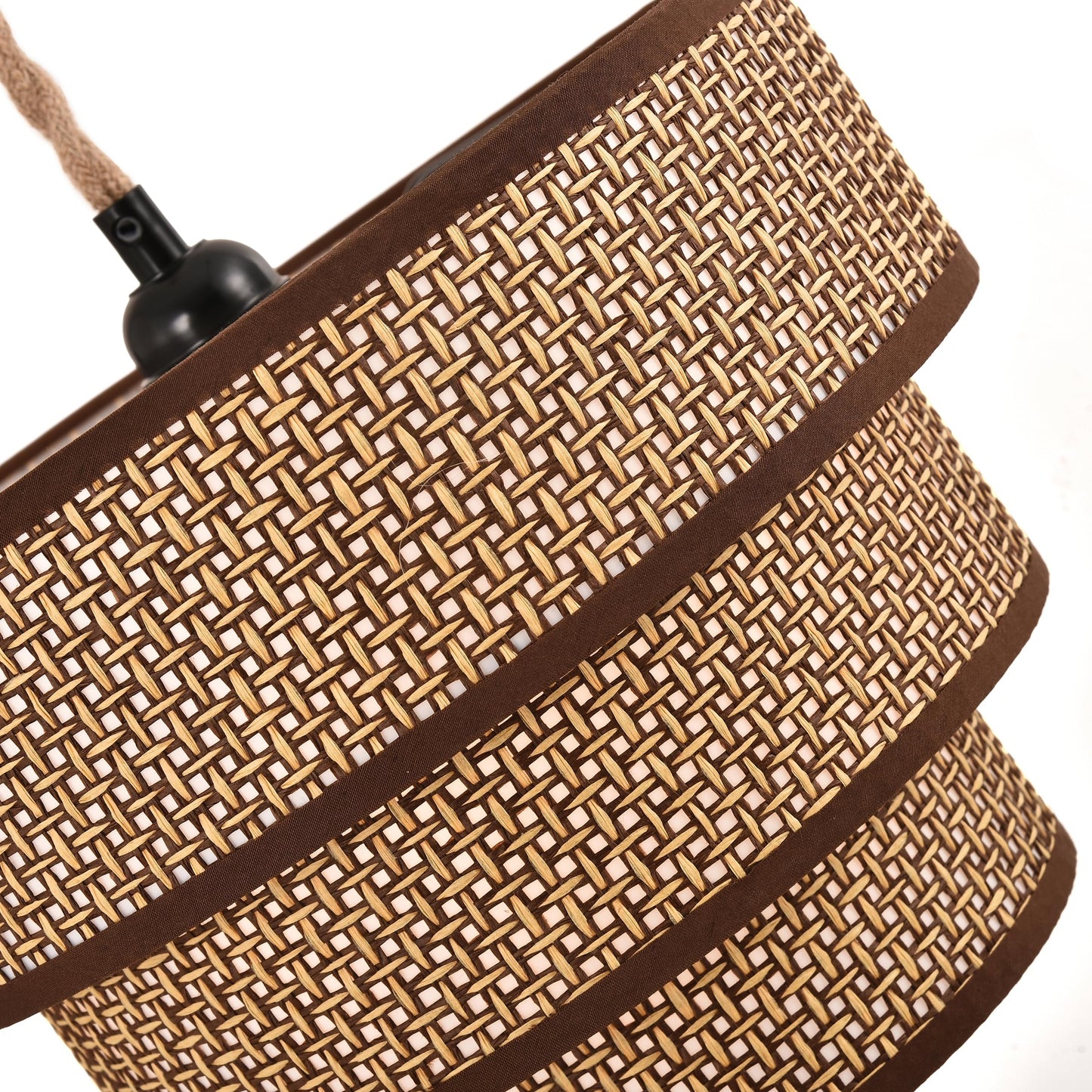 XININSUN Rattan Pendant Light Boho Wicker Chandelier 12inch Coffee 3-tier