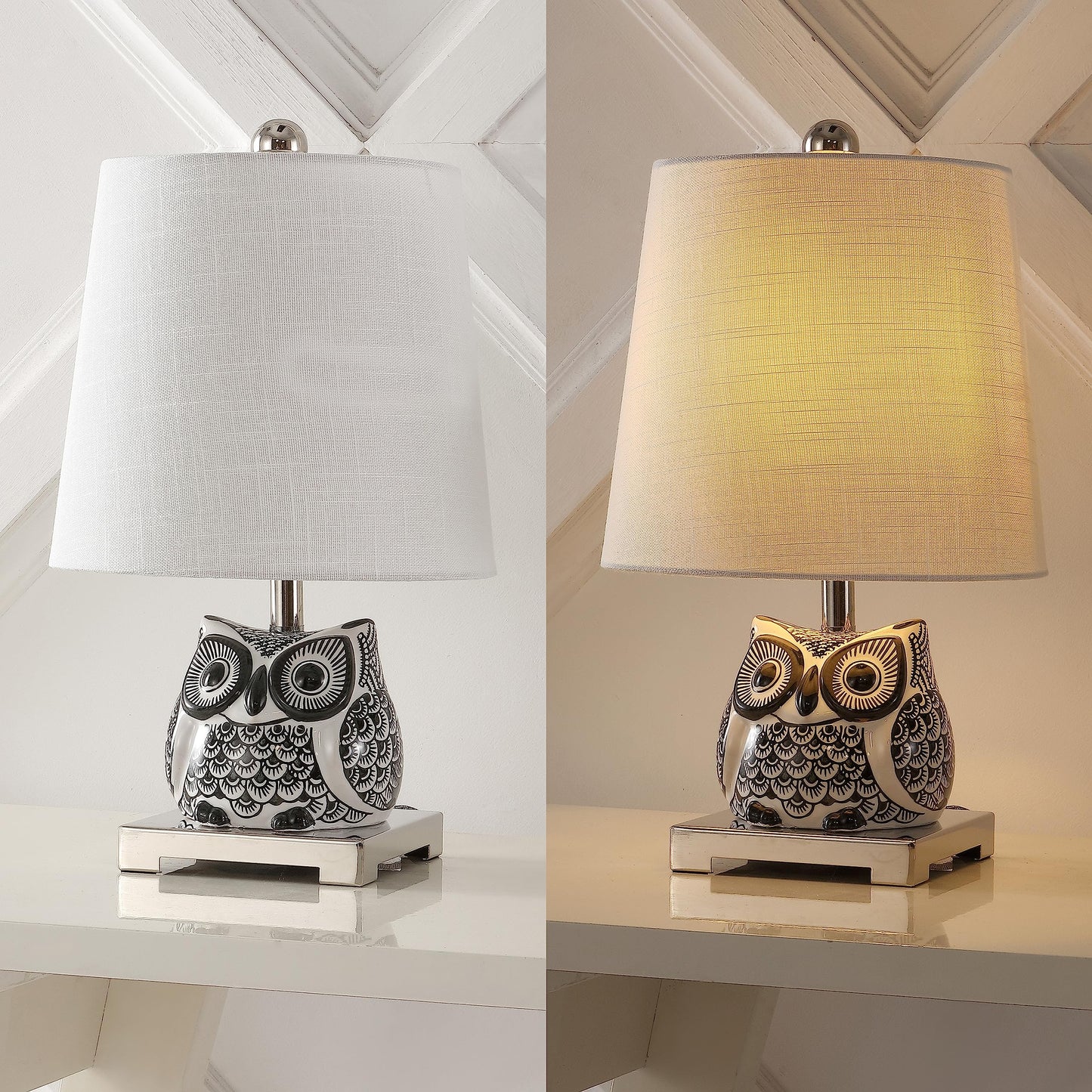 Jonathan Y Justina 16 Ceramic Mini Led Table Lamp, Black/White, Model Jyl3014C, Perfect For Bedroom, Living Room, Office, Kids Room