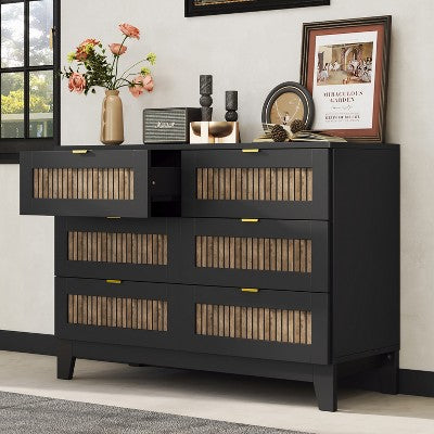 Bella Depot Farmhouse Wooden Dresser with 6 Drawers for Bedroom