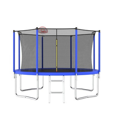 YUHAO Kids & Adults Trampoline with Basketball Hoop and Ball,Recreational Trampolines with Safety Enclosure, Outdoor Toys,12FT Blue
