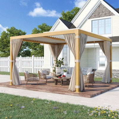 EROMMY 12 Ft. W X 12 Ft. D Louvered Pergola With Louvered Roof For Decks, Gardens And Backyards