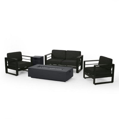 Christopher Knight Home Maya Bay Outdoor Aluminum 4 Seater Chat Set with Fire Pit