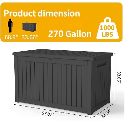YARDGRACE large gallon resin deck box, lockable terrace indoor and outdoor storage box, waterproof storage box