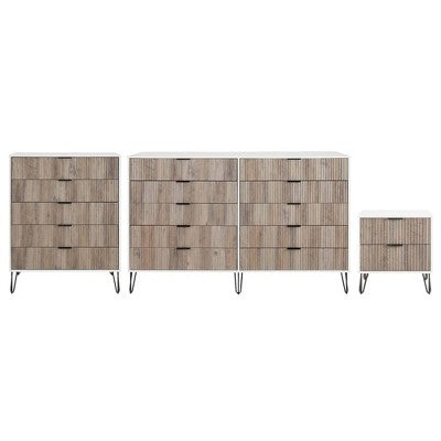 Manhattan Comfort Dumbo 3pc 5 Drawer Dresser, 10 Drawer Dresser and Nightstand Set