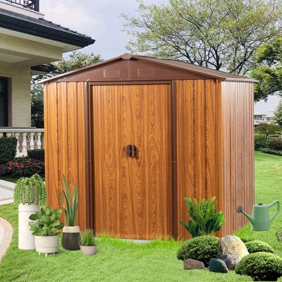 Gulches 6 Ft. W X 6 Ft. D Metal Storage Shed Appealing horizontal siding in woodgrain with coffee trim to complement