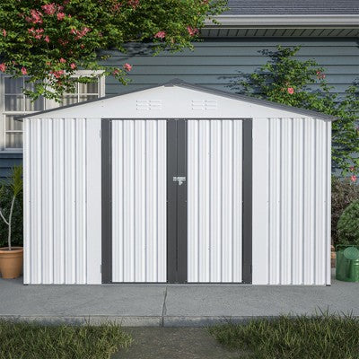 CAVINAS Outdoor Storage Shed,All Weather Metal Garden Sheds with Lockable Doors,Durable Tool Shed with Bracing Bar for Sundries