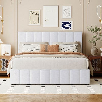 Okak Platform Bed Frame with Upholstered with a Hydraulic Storage System Strong Wood Slats No Box Spring Needed Easy Assembly