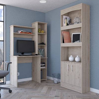CAVINAS Bookcases for Living Room 2 Piece Office Set with 4 Tier Bookcase and Desk for Small Spaces Home