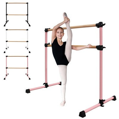 ChicFurnit Home Gyms 4FT Soile Wood Ballet Barre, Ballet Bar, Dance Bar, Support Barre, Anti-Slip for Dance, Pink, 48"*30"*46"