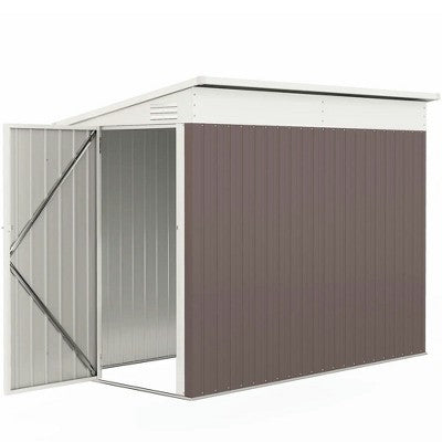 Resenkos Storage Garden Shed,Garden Sheds,4' x 7.7' Lean to Garden Storage Shed, Outdoor Metal Tool House with Lockable Door Vents Brown