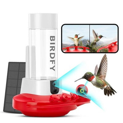 Birdfy Dual HD Camera Mounted 12" Hummingbird Feeder White: Weather-Resistant, UV-Protected, Easy to Assemble