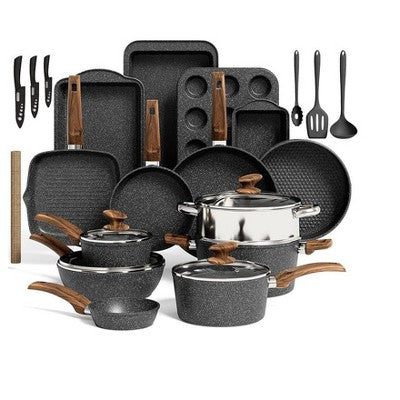 Itopfox 30-Piece Non-Stick Granite Cookware & Bakeware Set - Induction Compatible Pots and Pans with Bakelite Handles