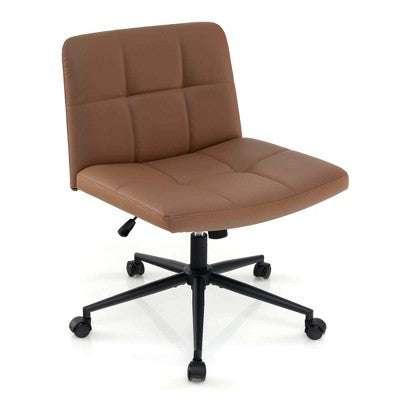 Costway Criss Cross Chair with Wheels Oversized U-shaped Seat Wheels for Home Office Beige/Brown