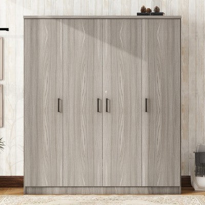 Whisen Wood 4-Door Wardrobe Armoire with Hanging Rod, 1-Drawer and Storage Shelves