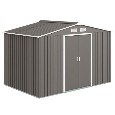 9' x 6' Outdoor Storage Shed, Garden Tool House with Foundation Kit, 4 Vents and 2 Easy Sliding Doors for Backyard, Patio, Garage, Lawn