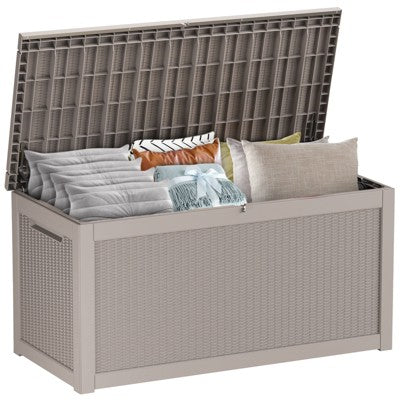 Gulches 260GAL Outdoor Storage Box - 980L Capacity with Lockable Lid, Rattan Effect & Durable Design,Light Brown