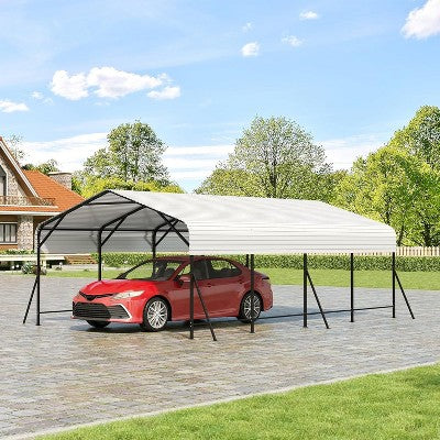 Acekool 13x20 Ft Heavy Duty Carport, Galvanized Steel Tube Outdoor Garage Shelter, Reinforced Metal Roof & Anchored Base, All-Weather Large Carport