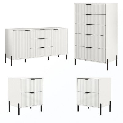Festivo 4pc Modern Elegance Bedremm Chest and Dresser and 2 Drawer Nightstands Set Off-White