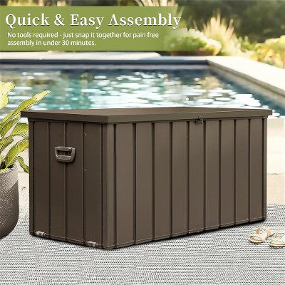 Lyngins 100 Gallon Outdoor Storage Box, Galvanized Steel Deck Box Outdoor Waterproof, Lockable Lid, Multi-Use as Table/Stool, Patio Storage Box