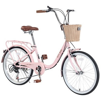 Whisen 22" Girls Bicycle, City & Outdoor Bike with 7-Speed Gear, Basket , Steel Frame, Double Brakes