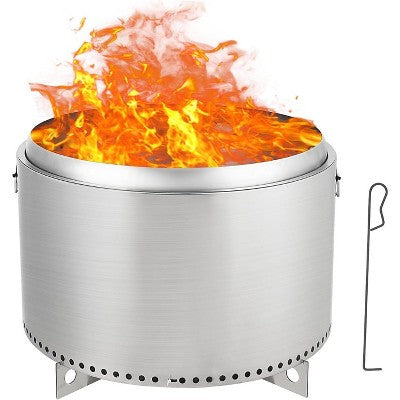 Acekool 27" Smokeless Stainless Steel Fire Pit with Removable Stand & Ash Pan, Outdoor Wood Burning Firepit