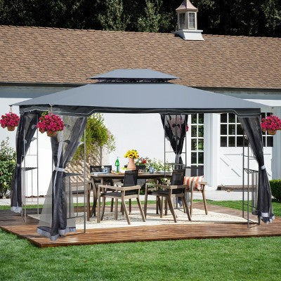 Sevobal Patio Umbrellas Outdoor Patio Gazebo Canopy Tent With Ventilated Double Roof And Detachable Mesh Screen On All Sides, Gray, 165"*120"*108"