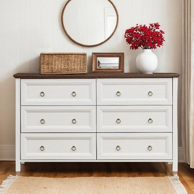 VANIRROR Farmhouse 6 Drawers Dresser for Bedroom, Rustic Wooden Chest of Drawers with Storage Organizer for Living Room, Hallway, Clothes Storage