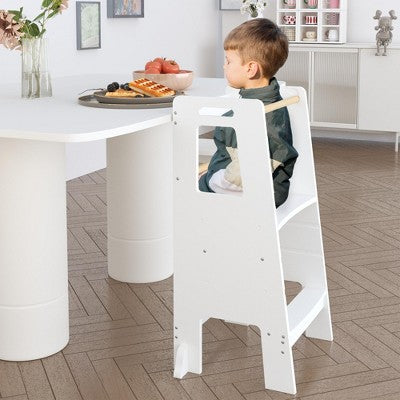 LOVSON Children's Standing Tower, Adjustable Height Wooden Step, Ideal Kids' Kitchen Step Stool, Montessori Stool for Children (White)