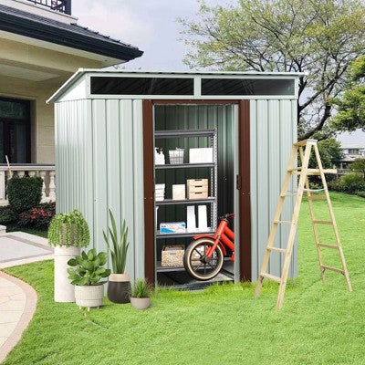 Kumasinova 6 x 4/5 Ft Metal Outdoor Storage Shed with Double Lockable Doors and Transparent Plate for Backyard Garden,Patio