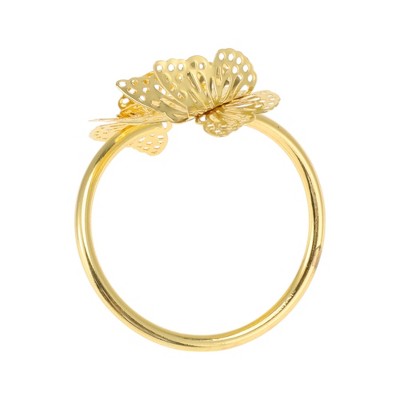 Unique Bargains Napkin Rings Double Hollow Butterflies Stainless Steel Gold Tone 1 Pc