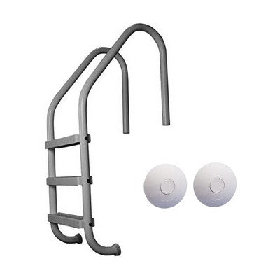 Saftron Step Polymer Finish Inground Pool Ladder, Graphite Gray + Saftron ASC-W Pool Ladder and Railing Anchor Socket Winter Cover, Gray (2 Pack)