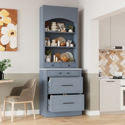 Kumasinova 83.7"Tall Kitchen Pantry with 5 Drawers,Set of 1/2,Freestanding Hutch Cabinet,Display Cupboard for Kitchen&Dining Room,253lbs Max
