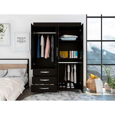 Tiramisubest 68" H Armoire Wardrobe Closet, Armoire with 3-Drawer, 4-Doors,and Hanging Rod,Black