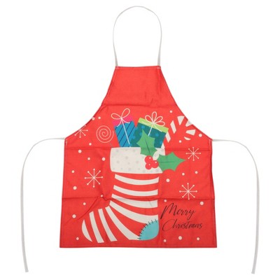 Unique Bargains Christmas Aprons Linen Red White Green 21.65"x26.77" 1 Pcs