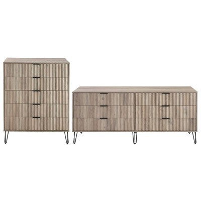 Manhattan Comfort Dumbo 2pc Modern 5 Drawer Dresser and 6 Drawer Double Dresser Set