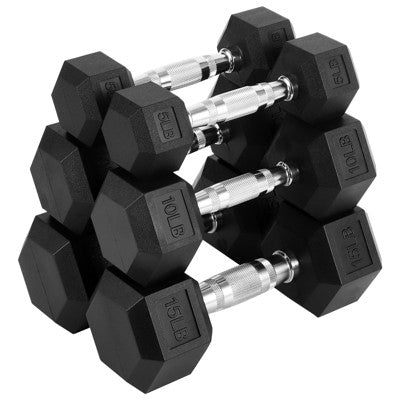 Hex Dumbbell 60 Lb Set, Rubber Encased Exercise & Fitness Dumbbells for Home Gym, Weights Dumbbells Set, Hand Weights(5Lbs x 2+10Lbs x 2+15Lbs x 2)