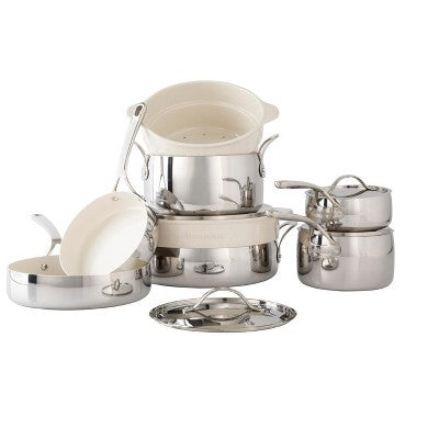 Bloomhouse 12 Piece Triply Stainless Steel Cookware Set w/ Non-Stick Non-Toxic Ceramic Interior and Ceramic Steamer Inserts