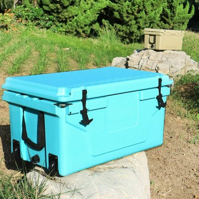 Wooakway 65 QT Hard-Sided Cooler Box with Wheels Portable Ice Chest with Drainage Plugs Rolling Cooler with Rubber Latches