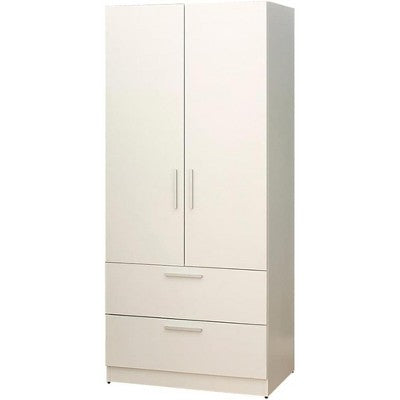 HomeStock Emma Two-Door Wood Closet with Two Drawers and Hanging Bars in White