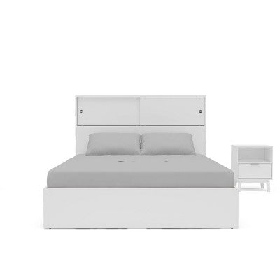 Polifurniture 3pc Full Victoria Bedroom Set with Single Nightstand White: Engineered Wood, Modern Storage Design, Melamine Finish