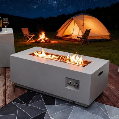 BAOURE 42" Rectangular Propane Fire Pit Table, 50,000 BTU Outdoor Gas Fire Pit with Wind Guard for Patio, Deck