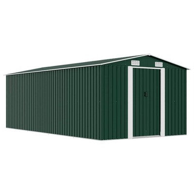 vidaXL Garden Shed Storage House for Tools Backyard Garage Patio Furniture Metal - Green 101.2" x 192.5" x 71.3"