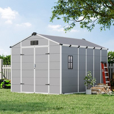 EROMMY 8 X 12 FT Outdoor Storage Shed, Weather-Resistant Shed With Lockable Double Doors & Built-In Floor, Sloped Roof Outdoor Shed For Backyard