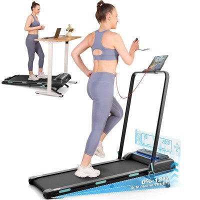 NAYSAYE Treadmill Walking Pad with Foldable Handle Bar, 450 lbs Capacity Under Desk Treadmills with Auto Incline for Home Hiking, Black, 55"*26"*7.87"