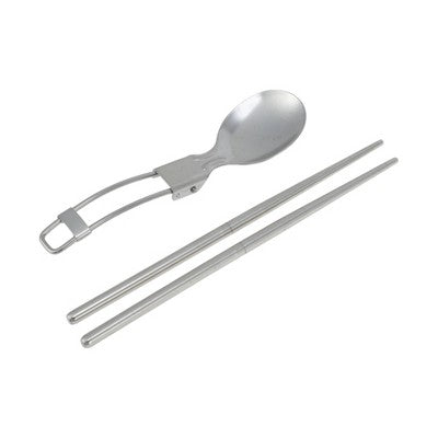 Unique Bargains Flatware Sets Dishwasher Safe Foldable Spoon Chopsticks 2-Piece Set Black Pouch Silver Tone 4.72"x3.54"x2.36" 1 Set