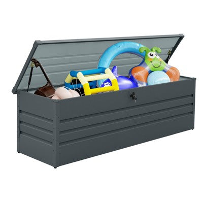 Gulches 260 Gallon Metal Outdoor Deck Box Waterproof, Large Patio Storage Box w/Lockable for Patio Cushions, Pool Accessories, Garden Tools ,Dark Gray
