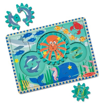 Melissa & Doug Wooden Underwater Jigsaw Spinning Gear Puzzle – 18pc: Fine Motor Skills, Kids 3D Puzzle, Wood