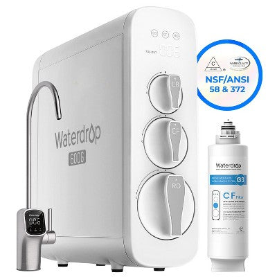 Waterdrop G3P600 Under Sink Reverse Osmosis System, 8 Stage Tankless, NSF/ANSI 42 & 58 & 372 Certified, 600GPD, Smart LED Faucet,Extra CF Filter